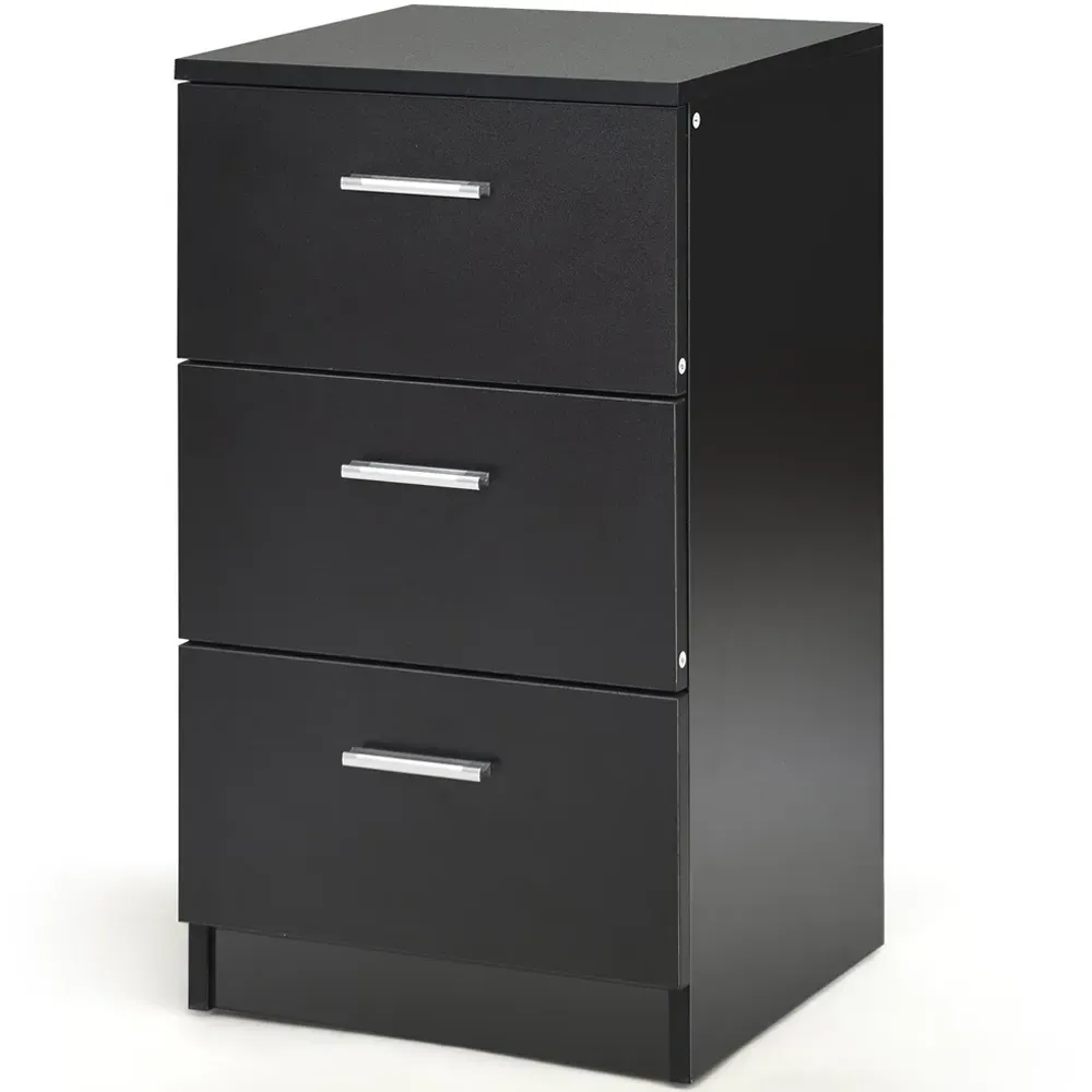3 Drawer Bedside Table - Black