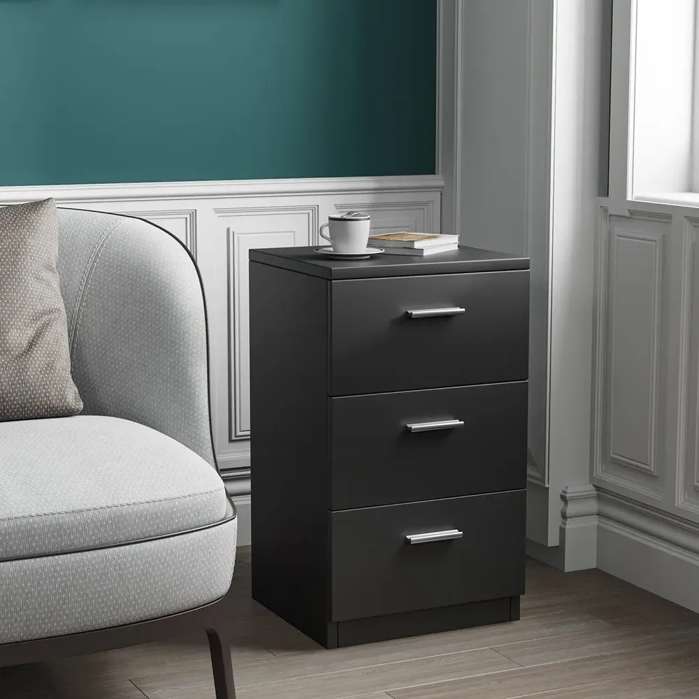 3 Drawer Bedside Table - Black