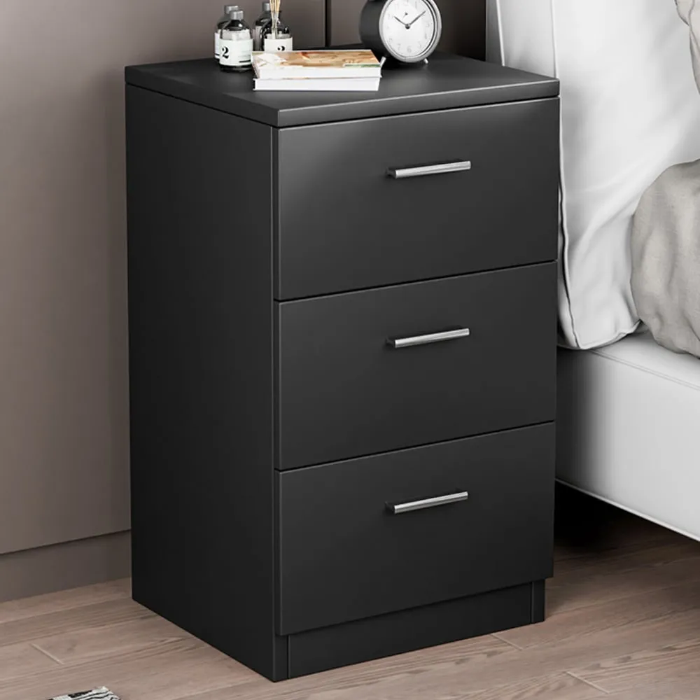 3 Drawer Bedside Table - Black image