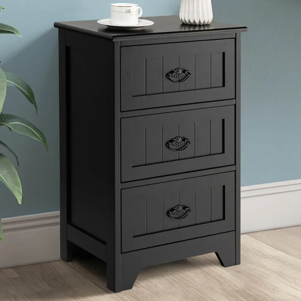 3 Drawer Bedside Table - Black image