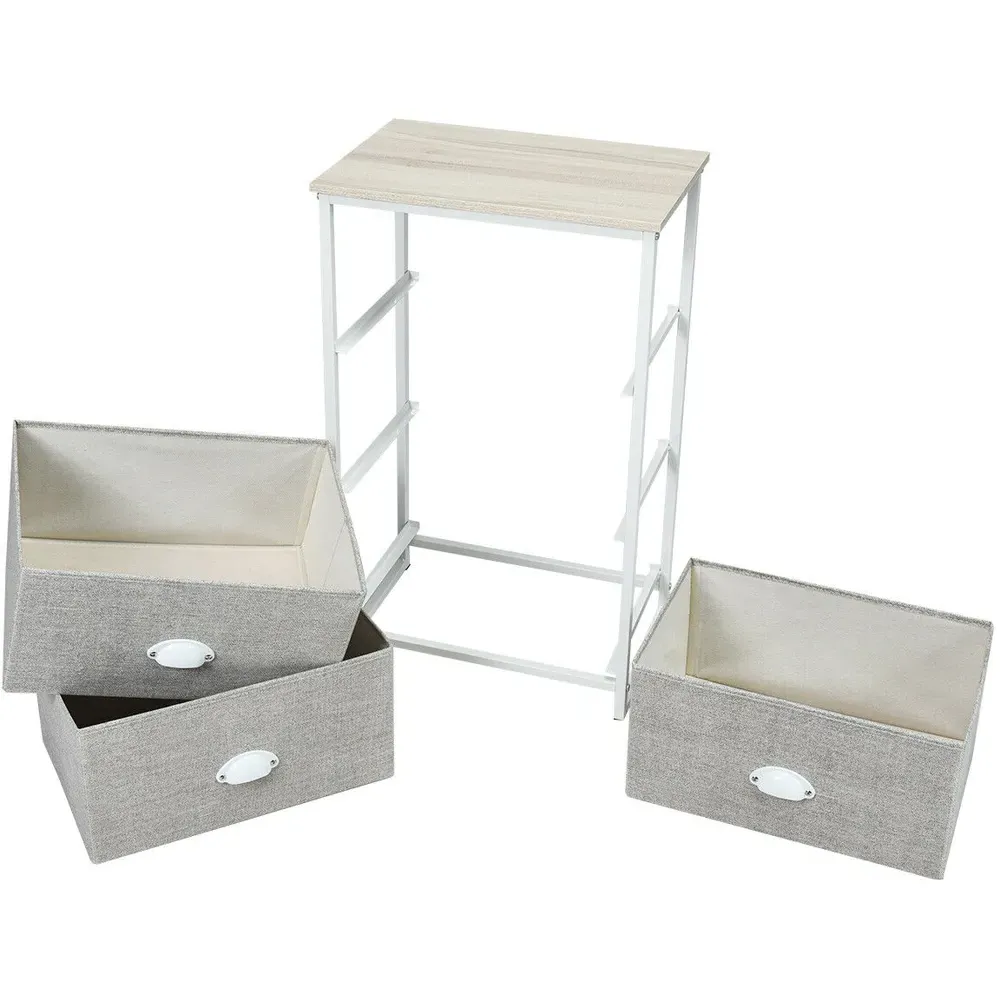 3 Drawer Bedside Table - White