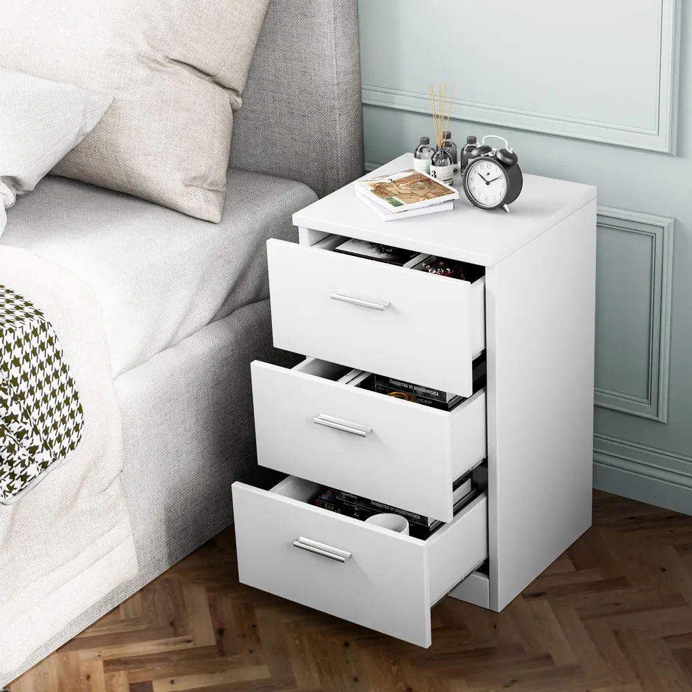 3 Drawer Bedside Table - White