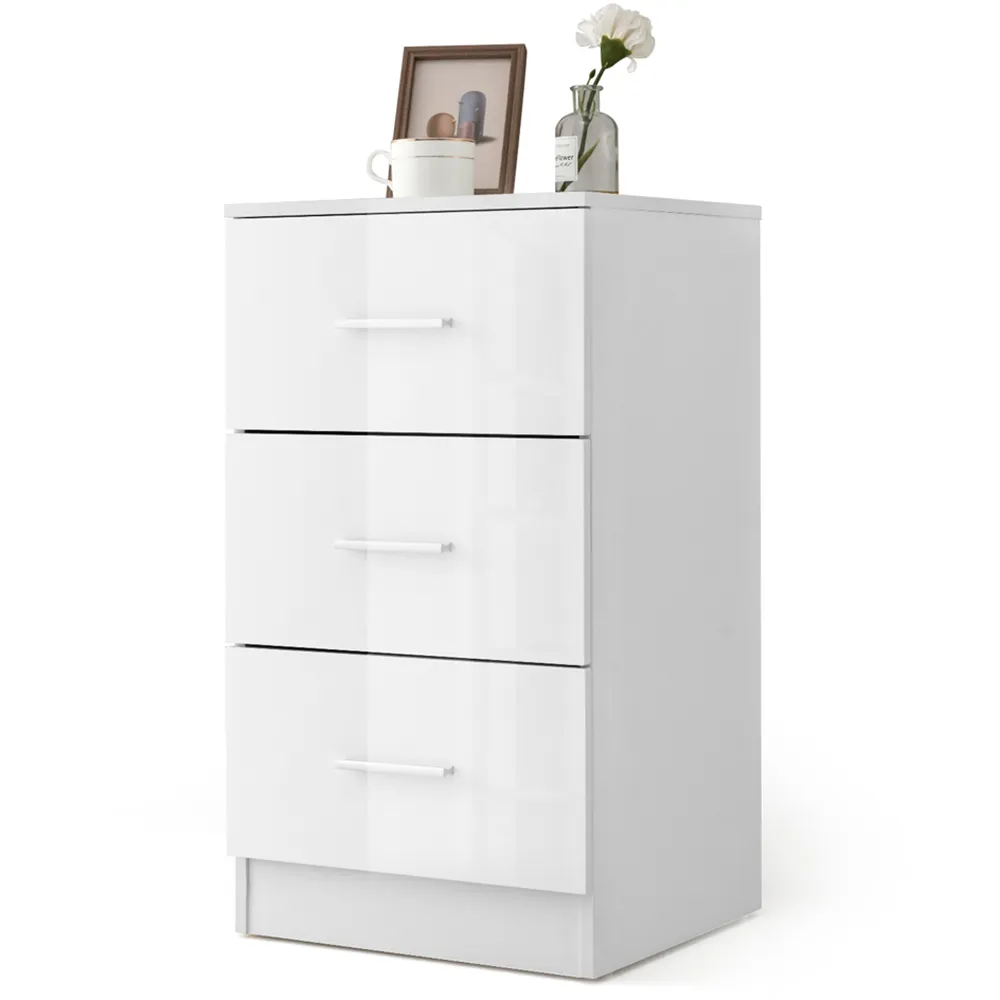 3 Drawer Bedside Table - White