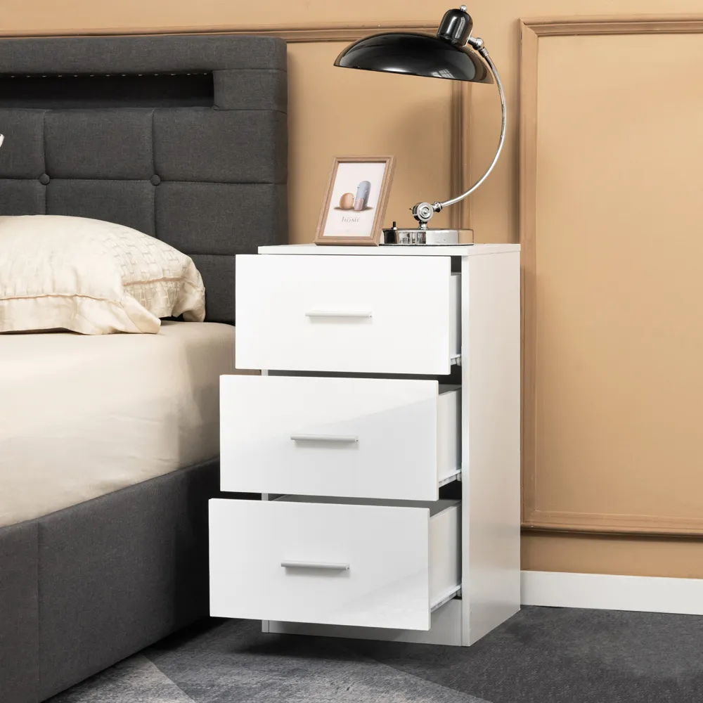3 Drawer Bedside Table - White