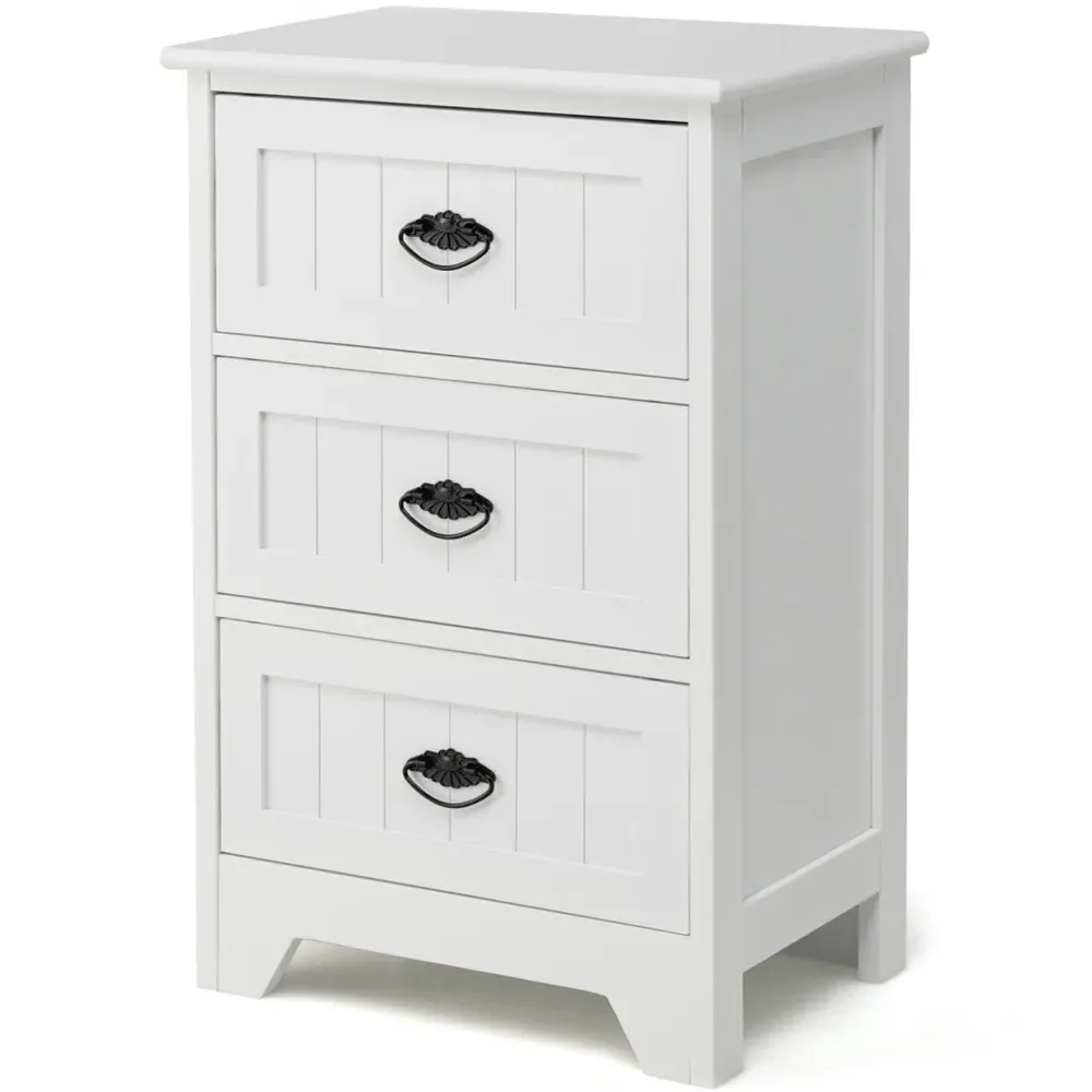 3 Drawer Bedside Table - White