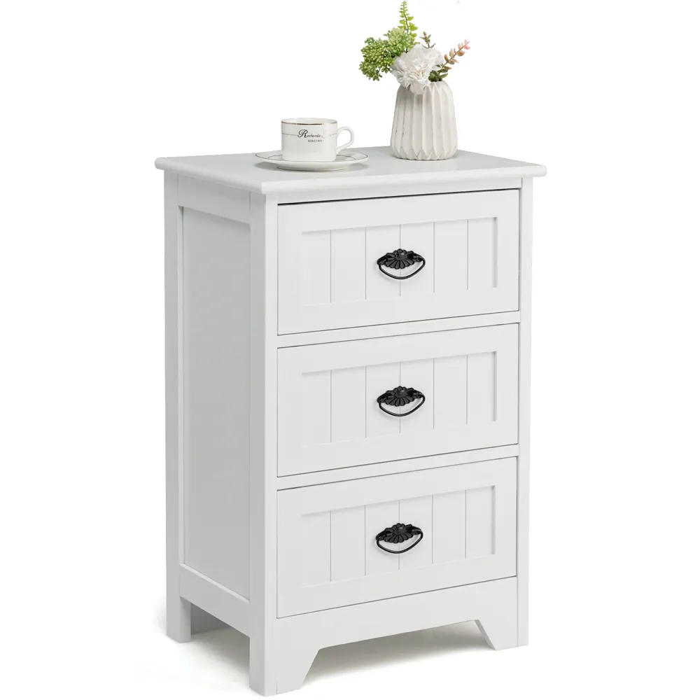 3 Drawer Bedside Table - White