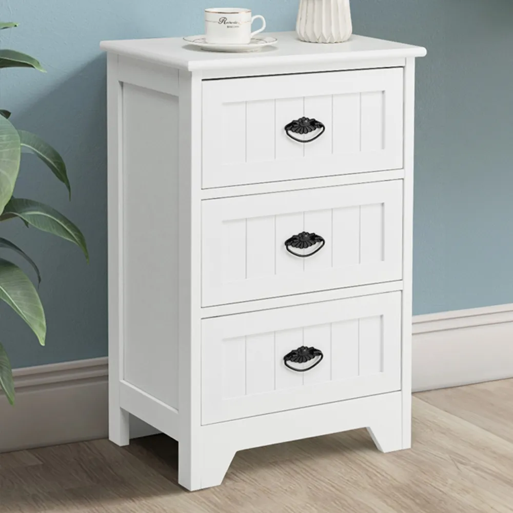 3 Drawer Bedside Table - White