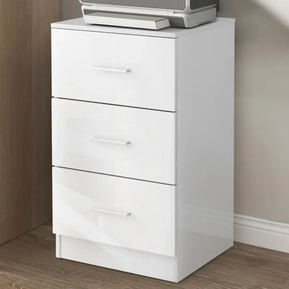 3 Drawer Bedside Table - White image