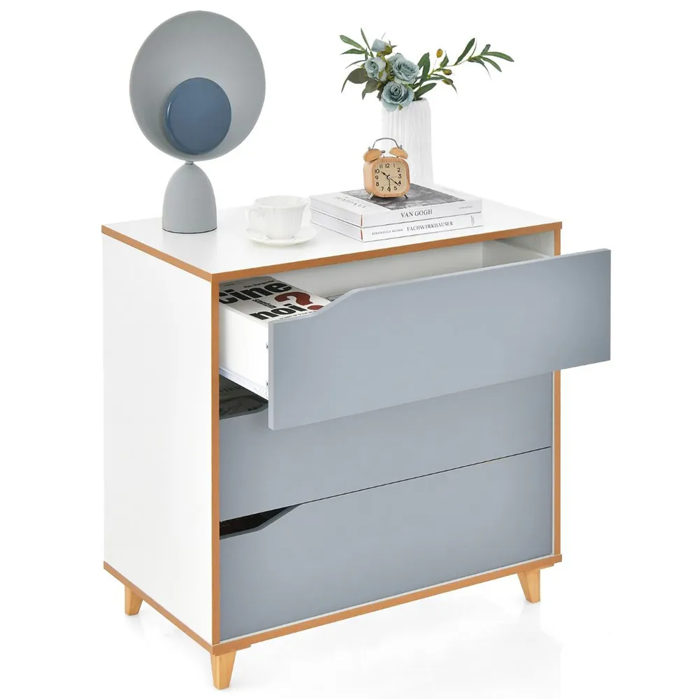 3 Drawer Chest Dresser with Embedded Handle - Grey