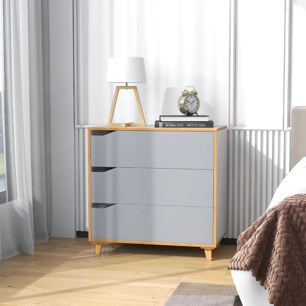 3 Drawer Chest Dresser with Embedded Handle - Grey