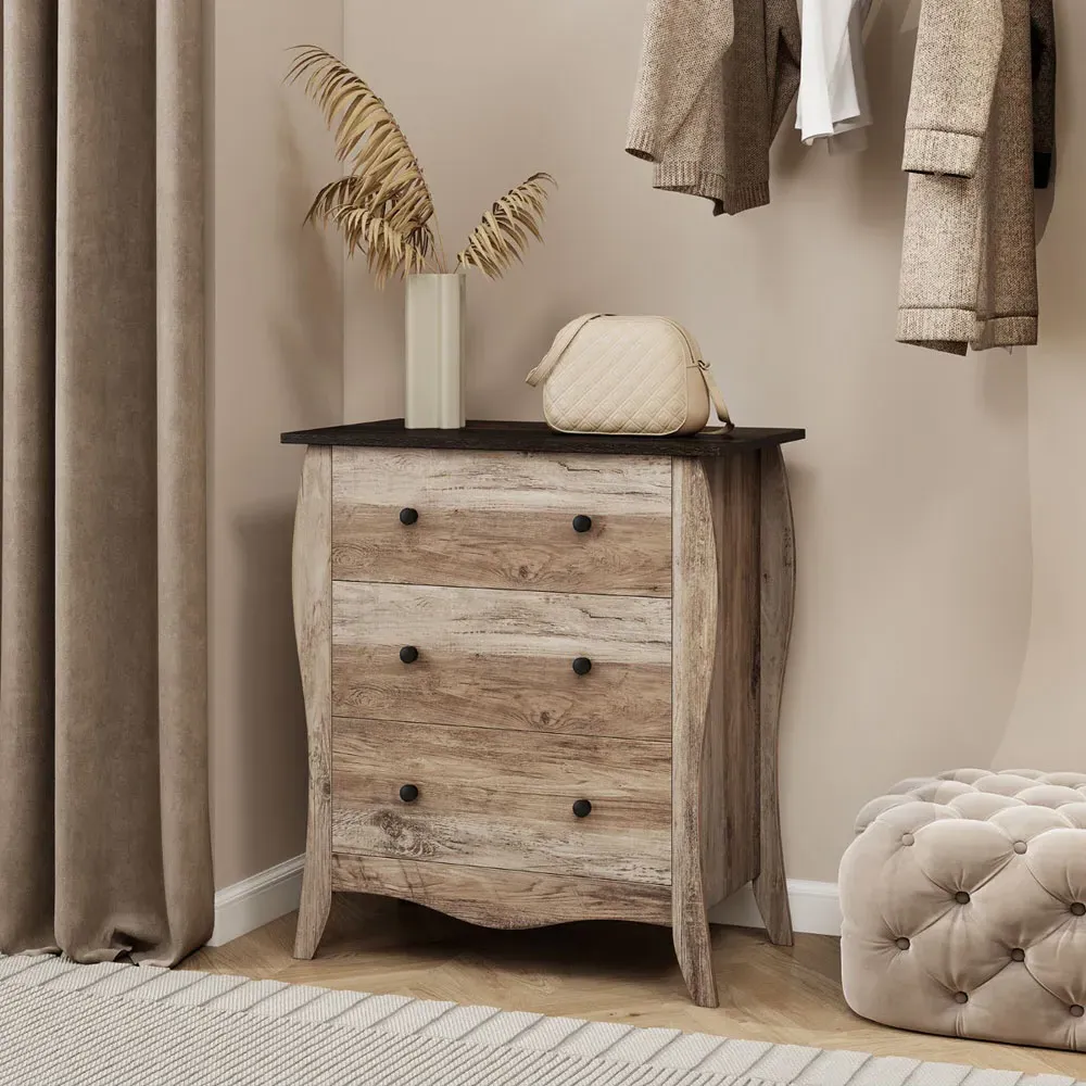 3 Drawer Chest of Drawers with Anti Tipping Kit - Brown