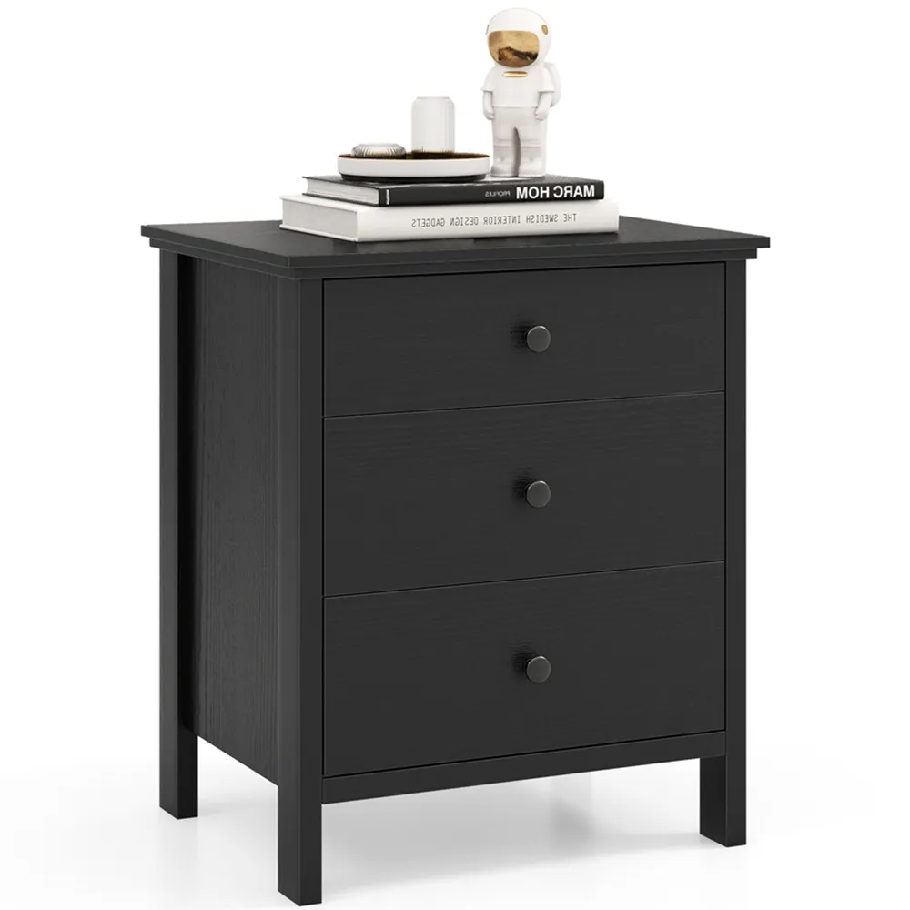 3 Drawer Chest of Drawers with Metal Slides - Black