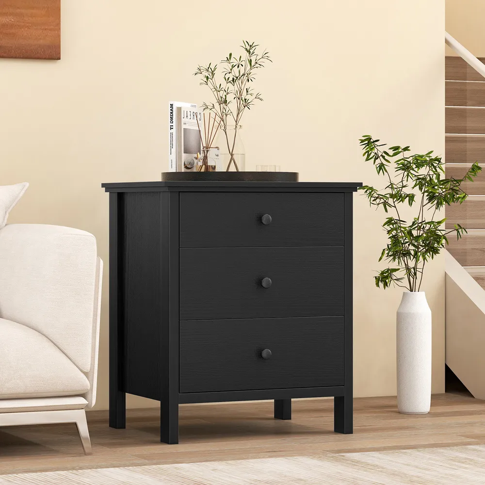 3 Drawer Chest of Drawers with Metal Slides - Black