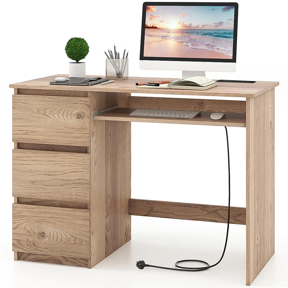 3 Drawer Computer Desk with Power Outlet