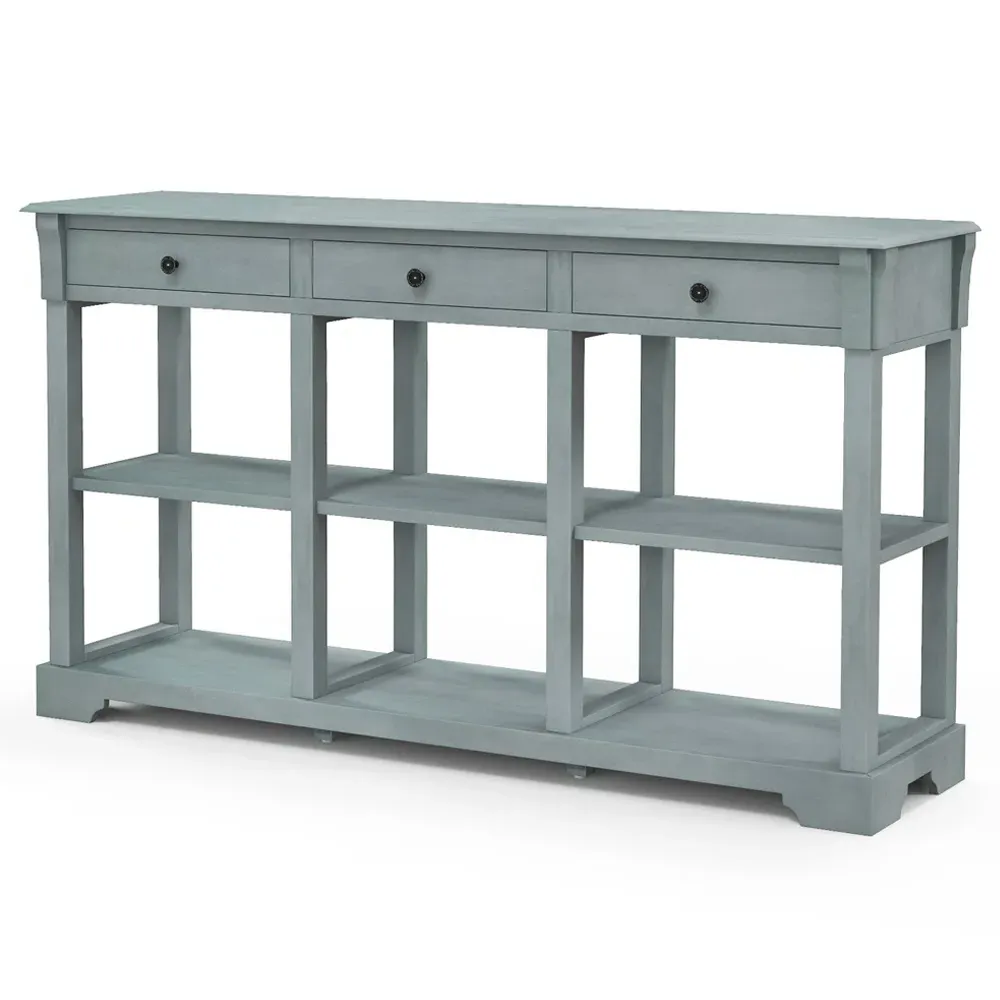 3 Drawer Console Table with Open Shelf - Blue