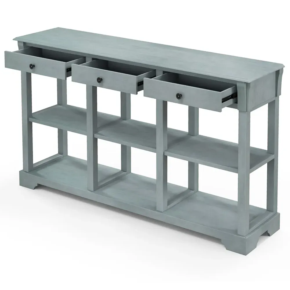 3 Drawer Console Table with Open Shelf - Blue