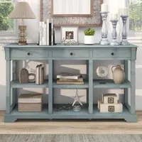 3 Drawer Console Table with Open Shelf - Blue