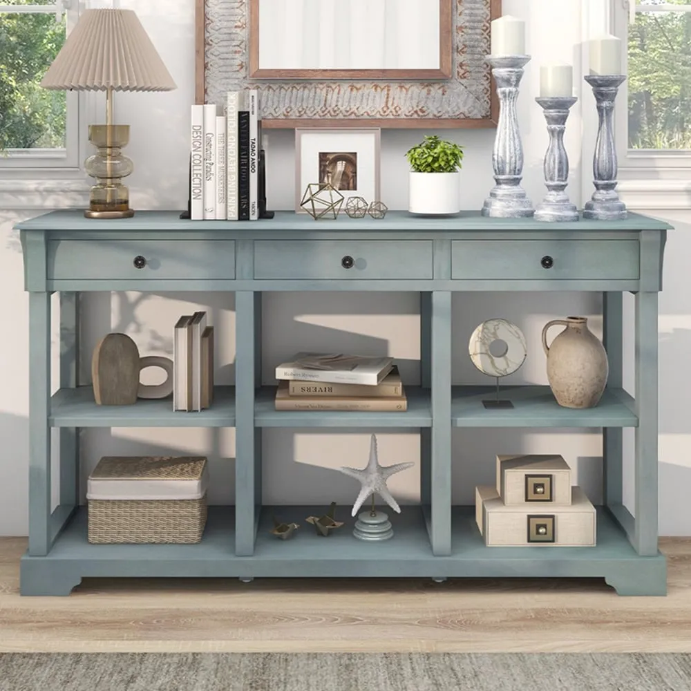 3 Drawer Console Table with Open Shelf - Blue