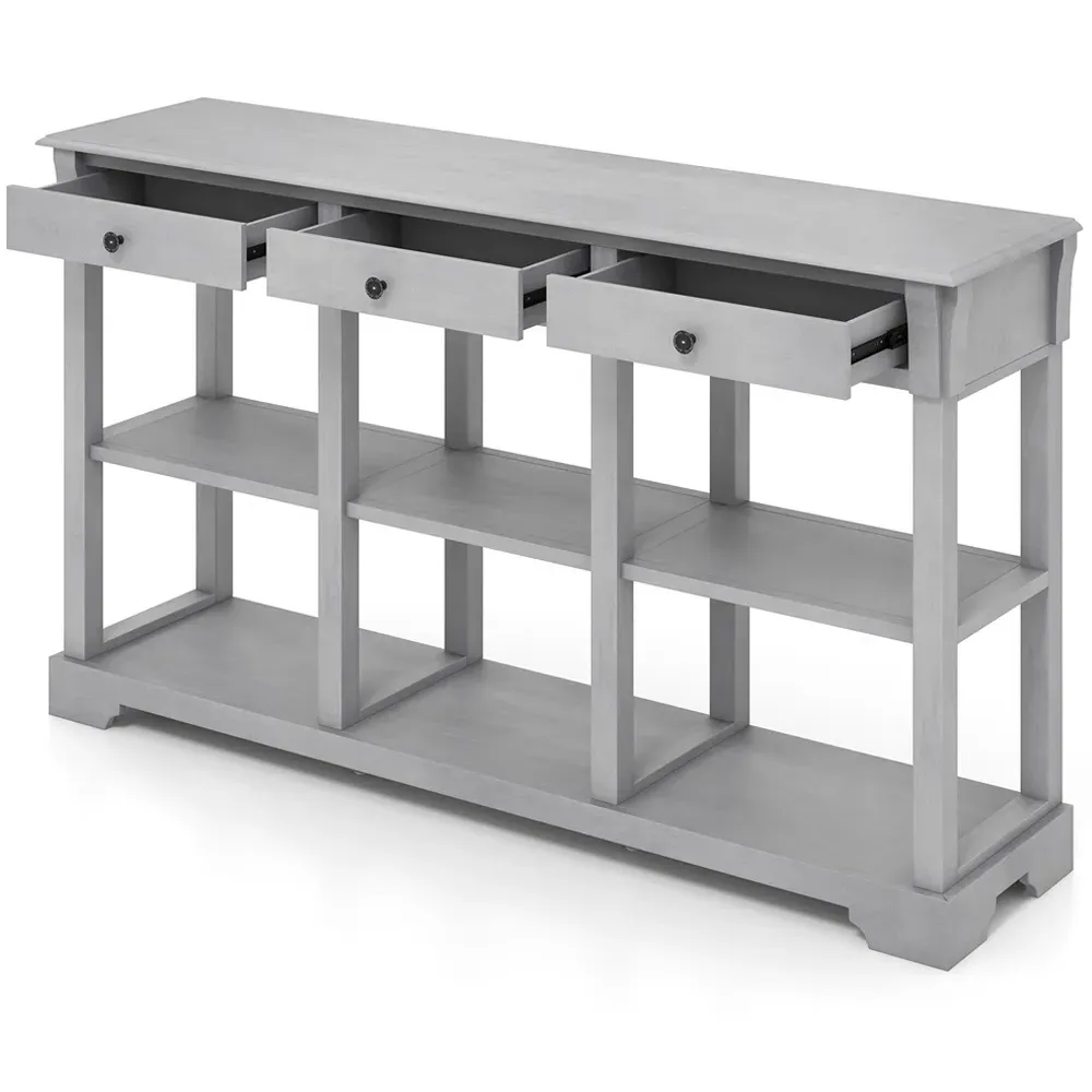 3 Drawer Console Table with Open Shelf - Grey