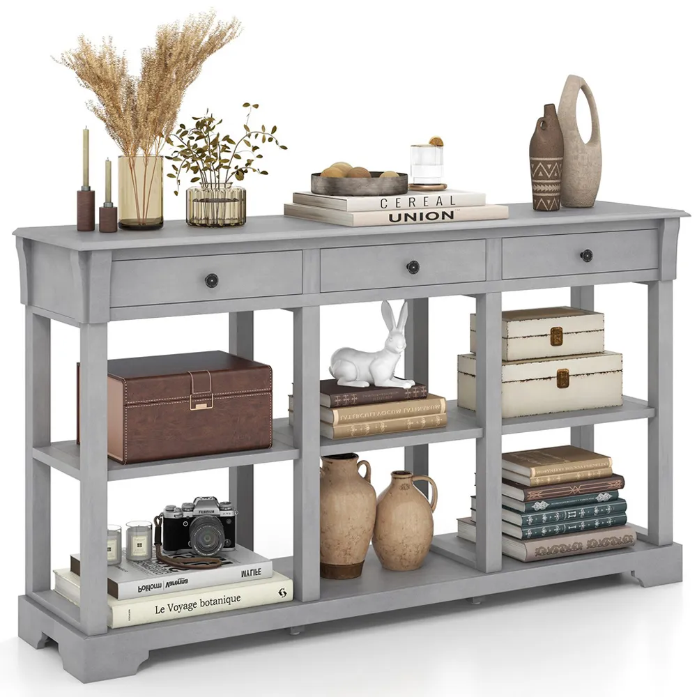 3 Drawer Console Table with Open Shelf - Grey
