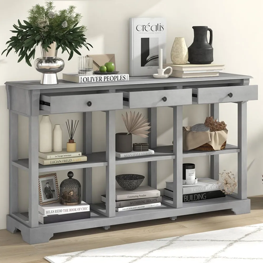3 Drawer Console Table with Open Shelf - Grey