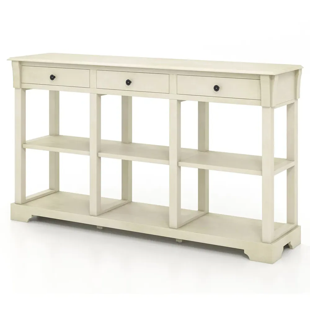 3 Drawer Console Table with Open Shelf - White