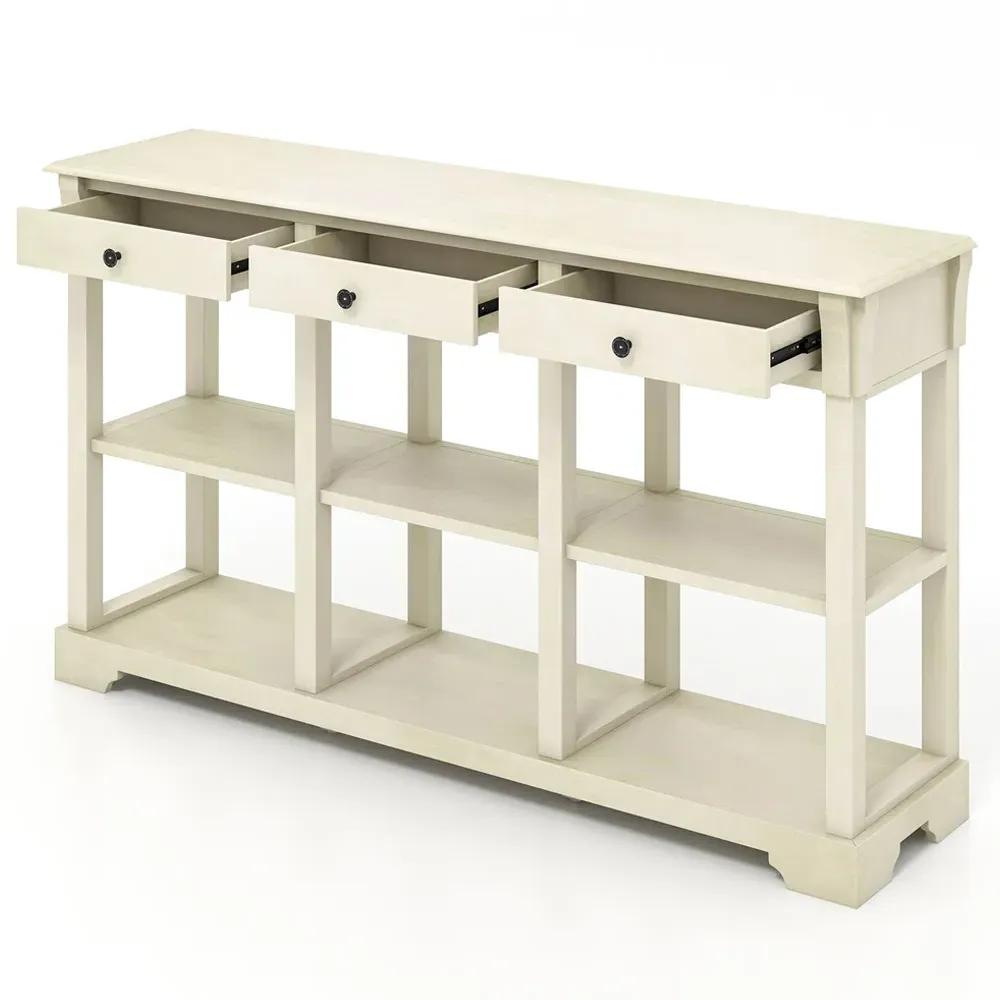 3 Drawer Console Table with Open Shelf - White