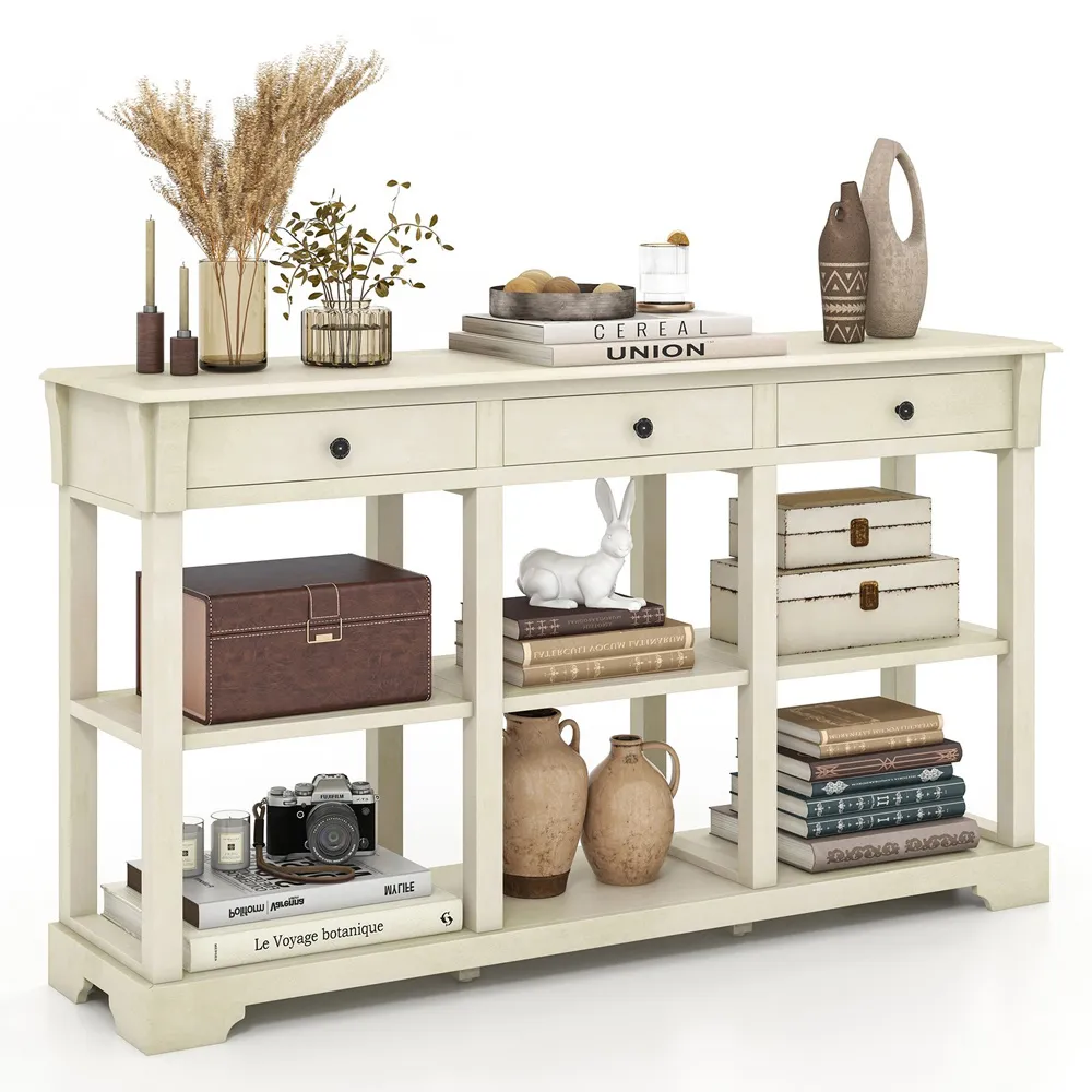 3 Drawer Console Table with Open Shelf - White