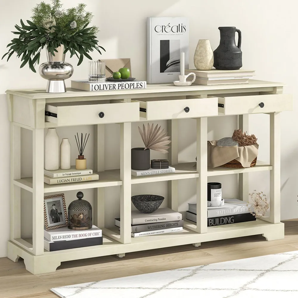 3 Drawer Console Table with Open Shelf - White