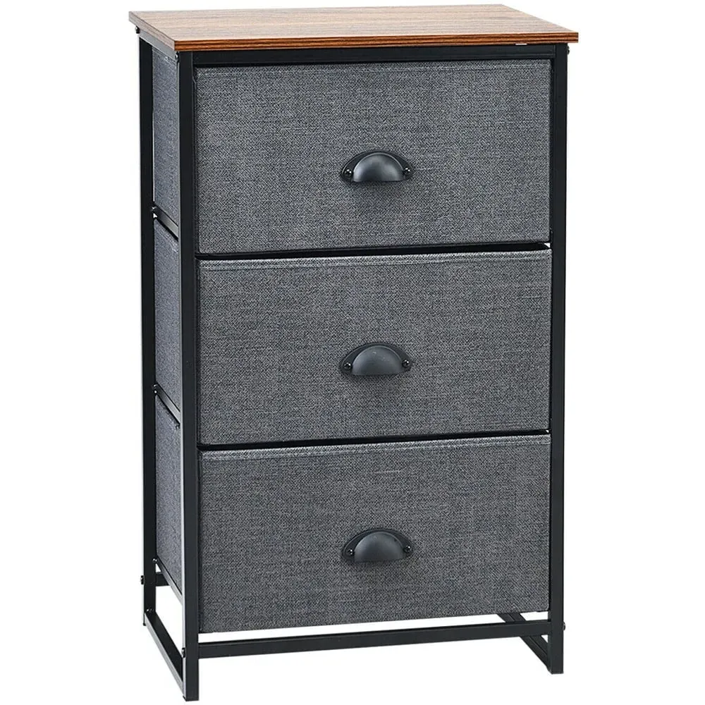 3 Drawer Fabric Nightstand Storage Cabinet - Black
