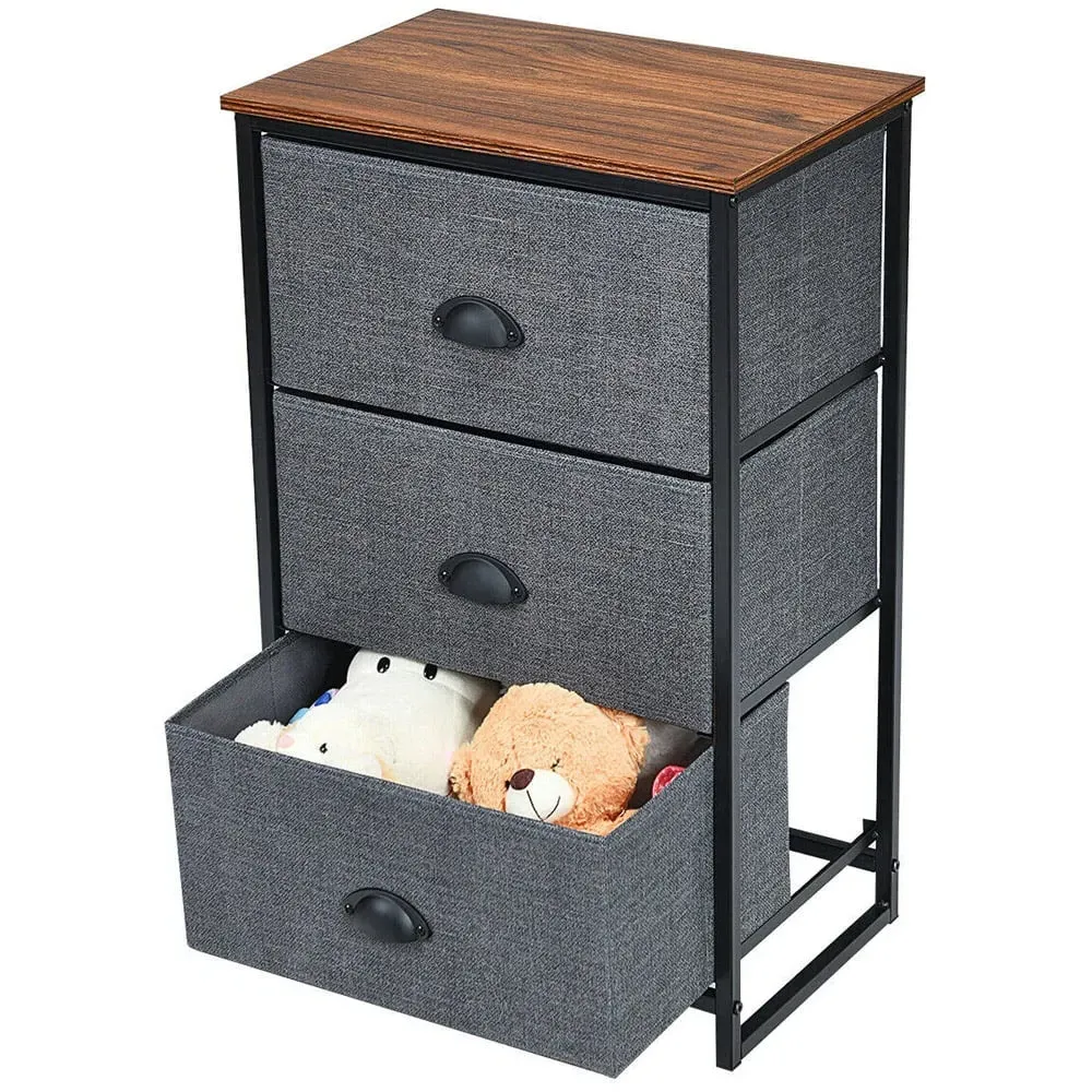 3 Drawer Fabric Nightstand Storage Cabinet - Black