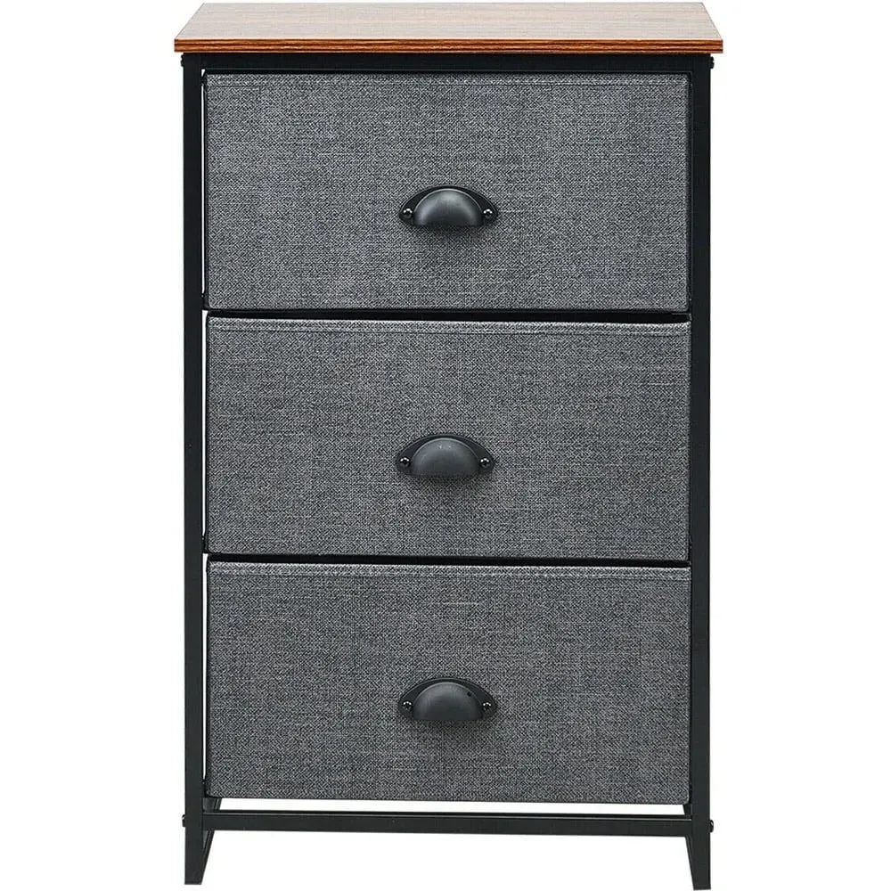 3 Drawer Fabric Nightstand Storage Cabinet - Black