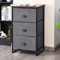 3 Drawer Fabric Nightstand Storage Cabinet - Black