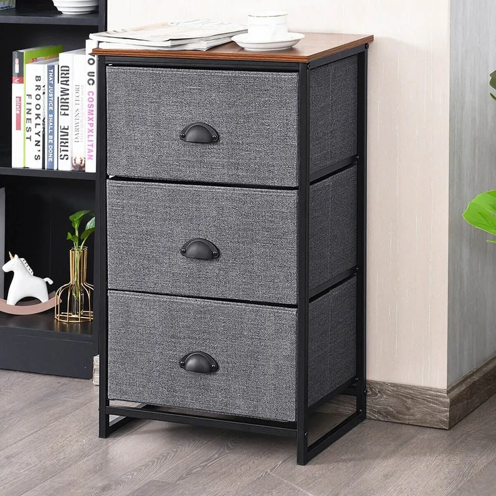3 Drawer Fabric Nightstand Storage Cabinet - Black