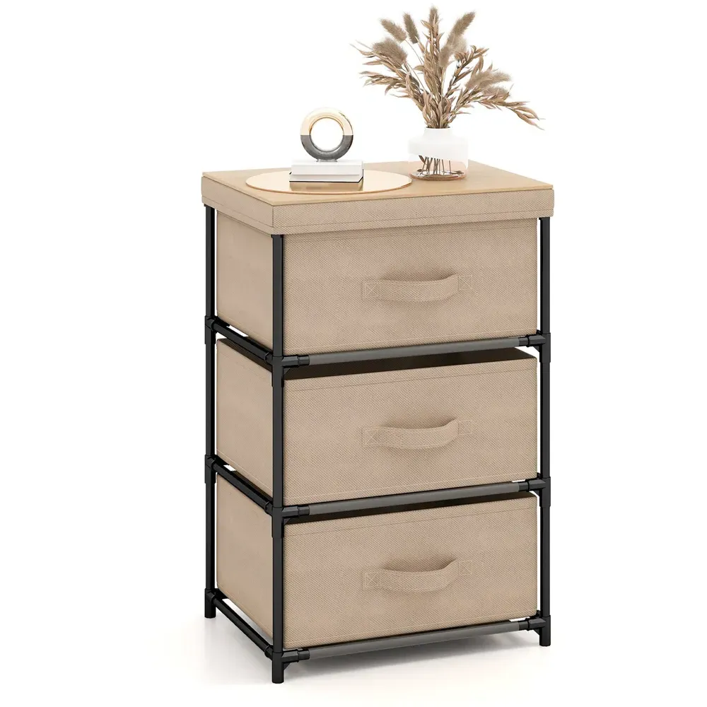 3 Drawer Fabric Nightstand with Removable Lid - Brown