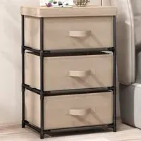 3 Drawer Fabric Nightstand with Removable Lid - Brown
