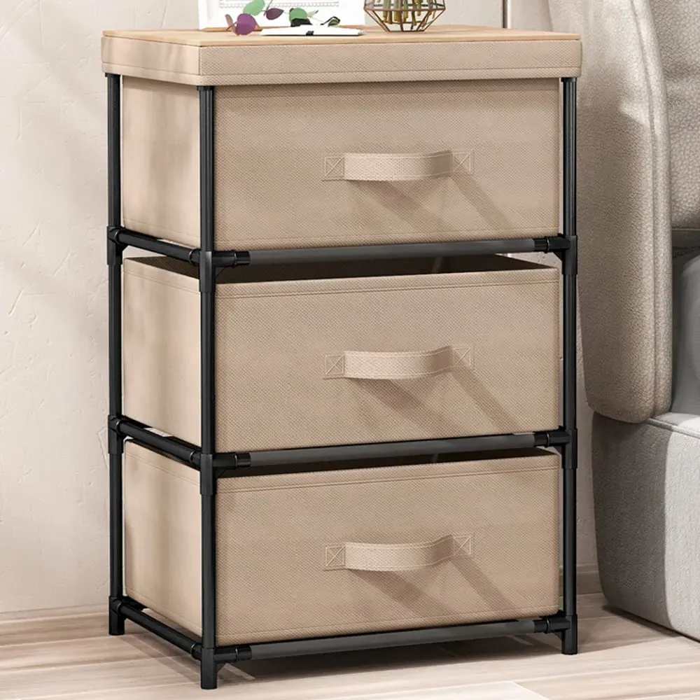 3 Drawer Fabric Nightstand with Removable Lid - Brown