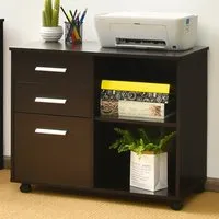 3 Drawer Filing Cabinet with Shelves - Coffee, MDF