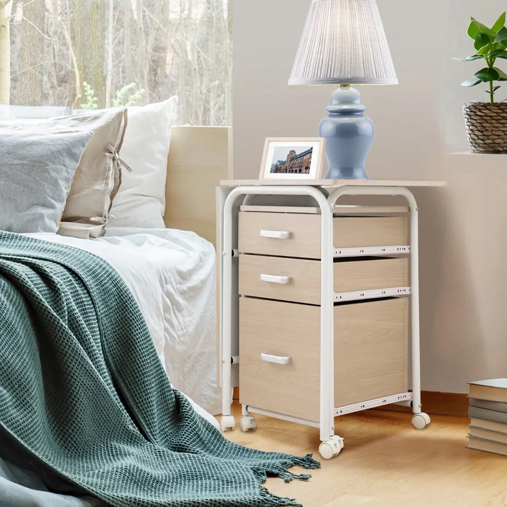 3 Drawer Folding Computer Desk with Rolling Wheels - Cream