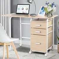 3 Drawer Folding Computer Desk with Rolling Wheels - Cream