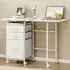 3 Drawer Folding Computer Desk with Wheels - White