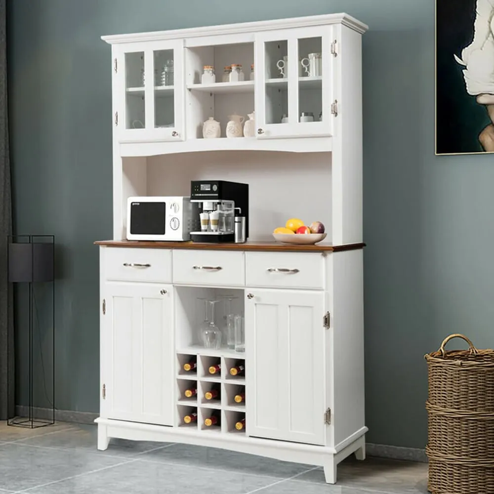 3 Drawer Kitchen Cupboard with Wine Storage - White image