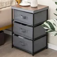 3 Drawer Nightstand with Removable Lid - Grey, Fabric