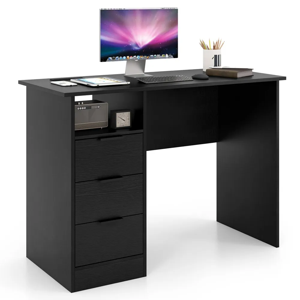 3 Drawer Office Desk with Power Outlet - Black