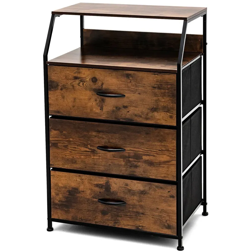 3 Drawer Single Shelf Storage Unit - Rustic Brown