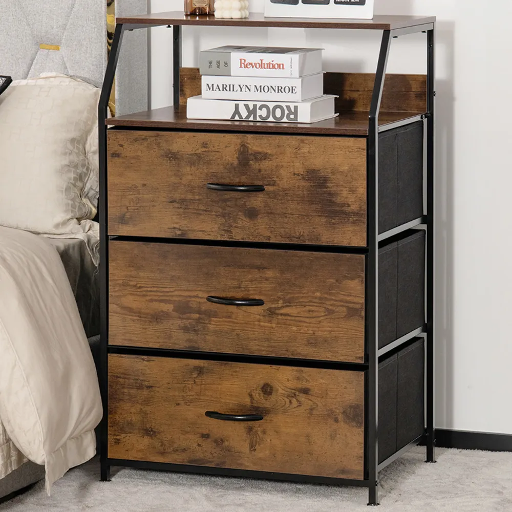 3 Drawer Single Shelf Storage Unit - Rustic Brown