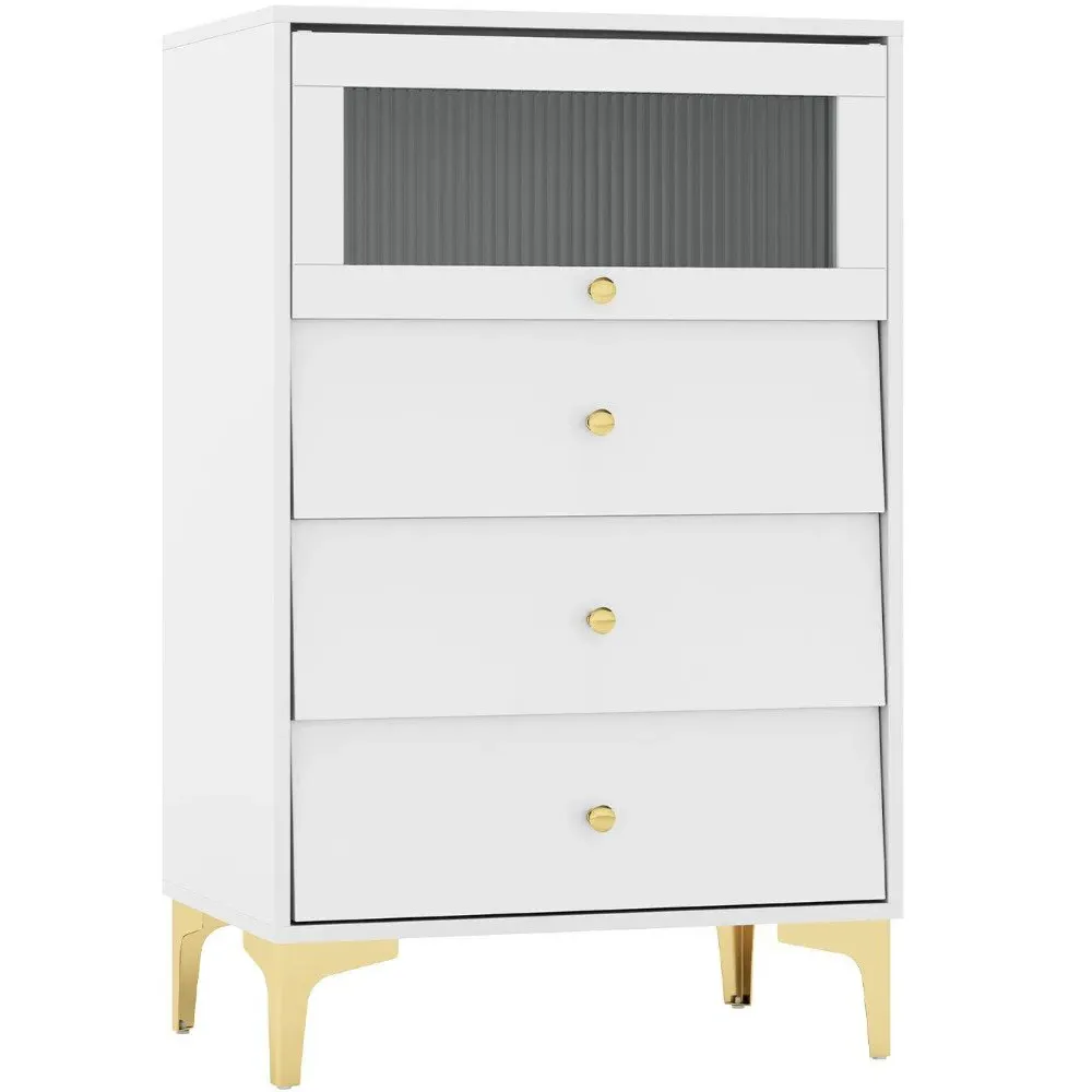 3 Drawer Storage Cabinet with Glass Door - Grey