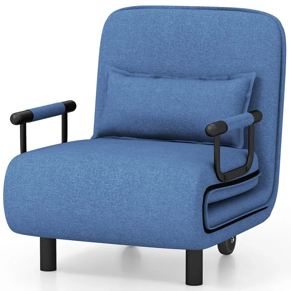 3-in-1 Convertible Sofa Bed with Wheels - Blue