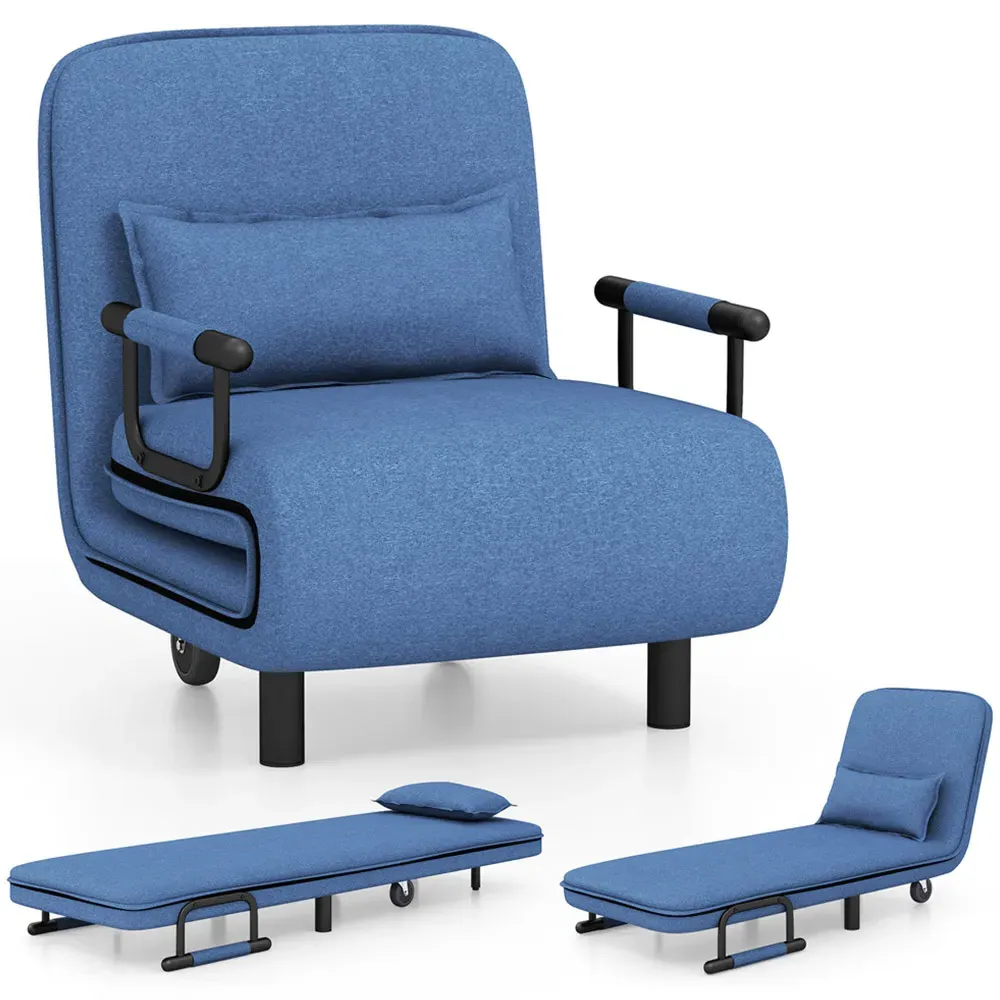 3-in-1 Convertible Sofa Bed with Wheels - Blue