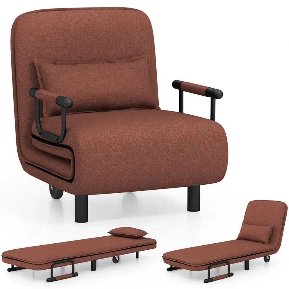 3-in-1 Convertible Sofa Bed with Wheels - Brown